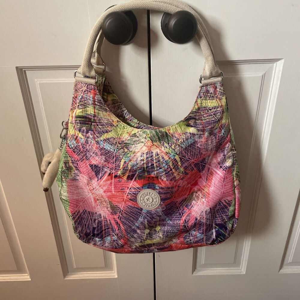 Kipling Shoulder Bag Hobo Purse Island Hop Print Tropical Palm Floral Multi
